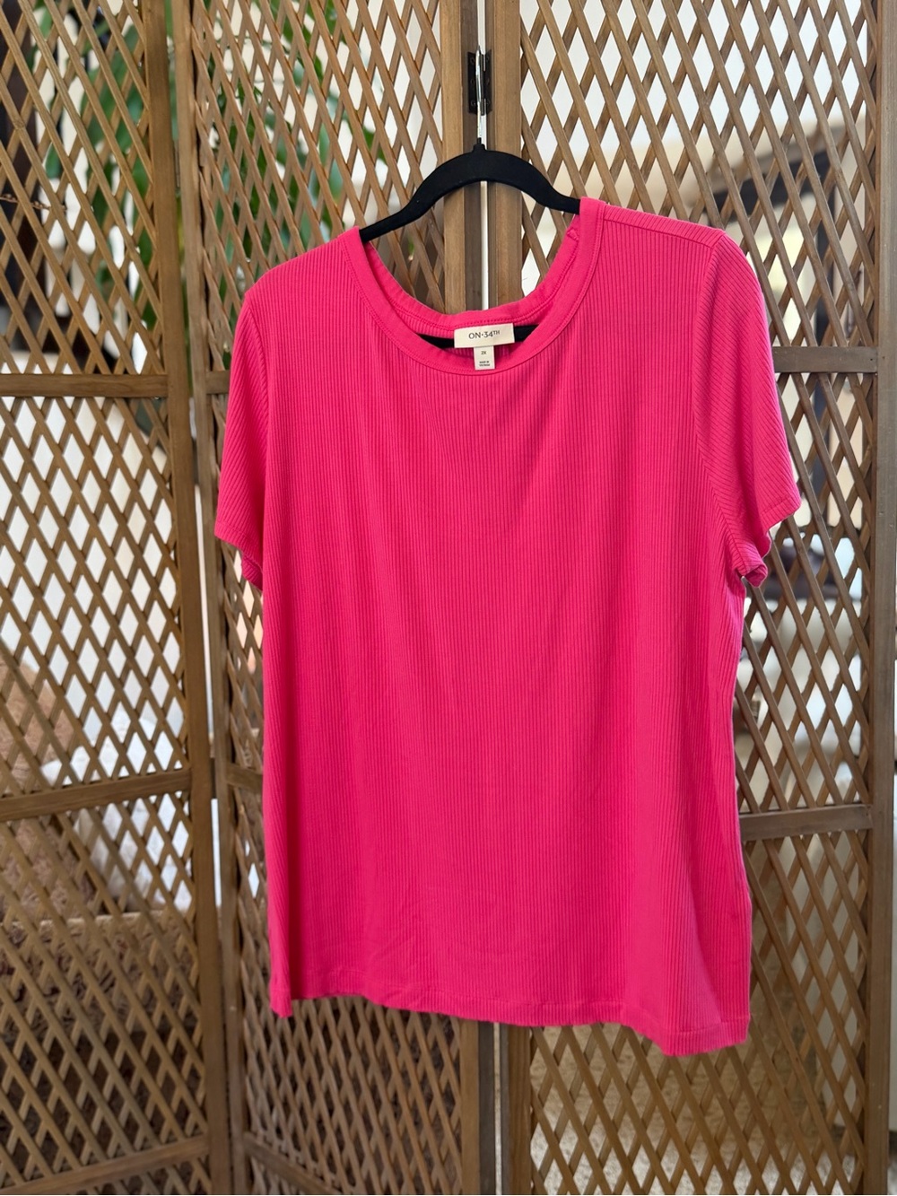 On 34th Ribbed Short Sleeve Crew Tee in Hot Pink